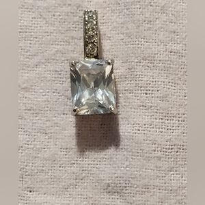 Elegant Silver 925 Pendant With Emerald Cut Cz Vintage